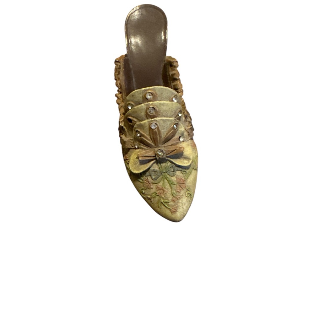 Gold and Brown Mules with Bow Detail and Textured Fabric